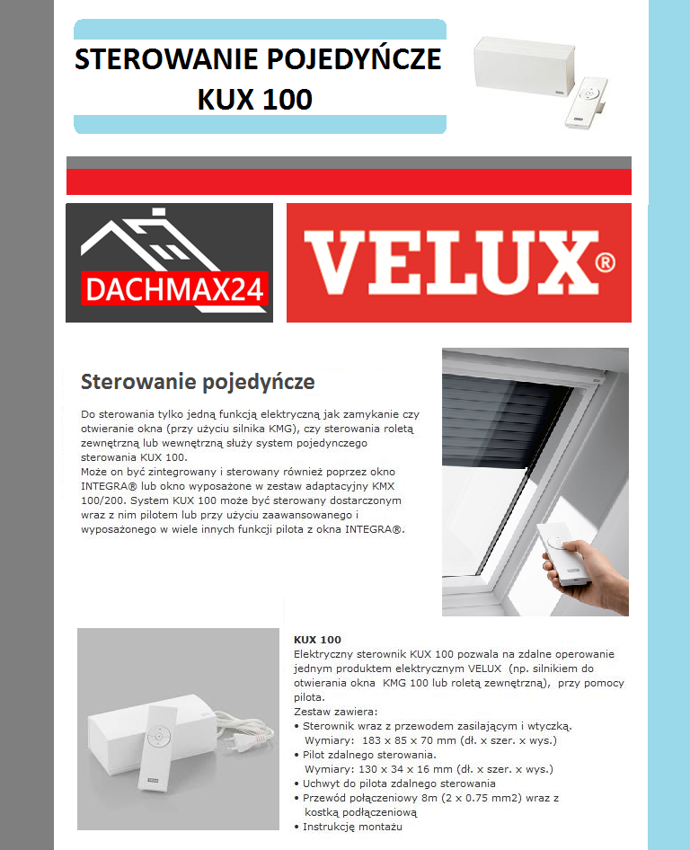 Sterowanie pojedyńcze Velux - KUX 100 elektryczny sterownik do okien dachowych